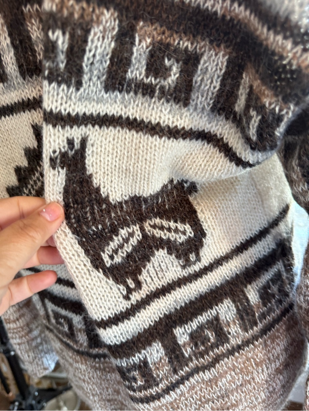 Isabel Marant Etoile Brown Cream Alpaca-Pattern Alpaca and Wool Cardigan Large - Picture 10 of 16